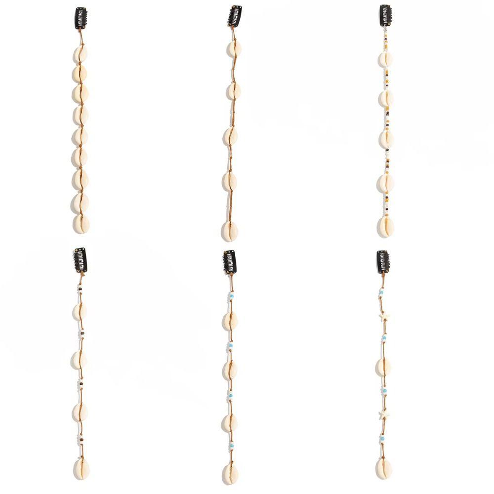 6 Styles Shell Pendant Hair Clip Handmade Beads Shell Beaded Hair Accessories  Women