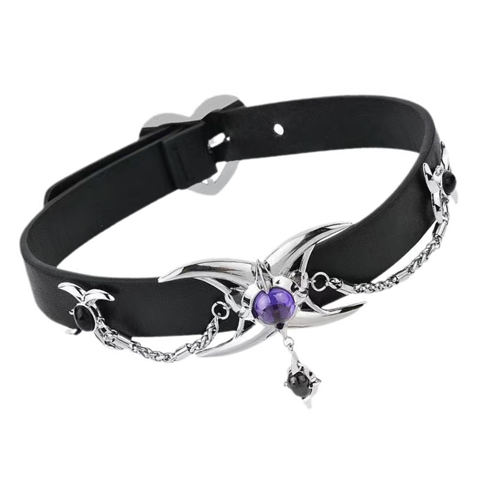 

Gothic Punk Choker Necklace for Women with Adjustable Chain Length Sturdy PU Leather and Alloy Materials Designs