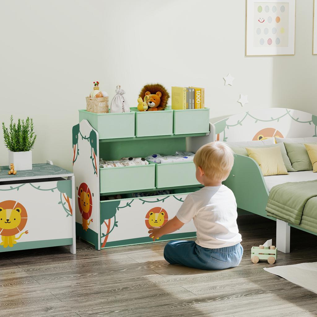 Spielzeug-Aufbewahrungseinheiten für Kinder, 3-stufiges Spielzeug-Organizer-Regal mit 6 herausnehmbaren Boxen für Kinder, Schlafzimmer, Spielzimmer, Grün