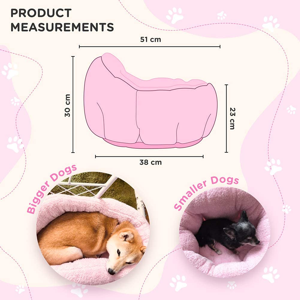 Washable Dog Bed for Winter for Small and Warm Official UK Elements Product (Perfect Cats, Dogs, Puppies) - Fluffy, Stretchy, Bed, (Pink)