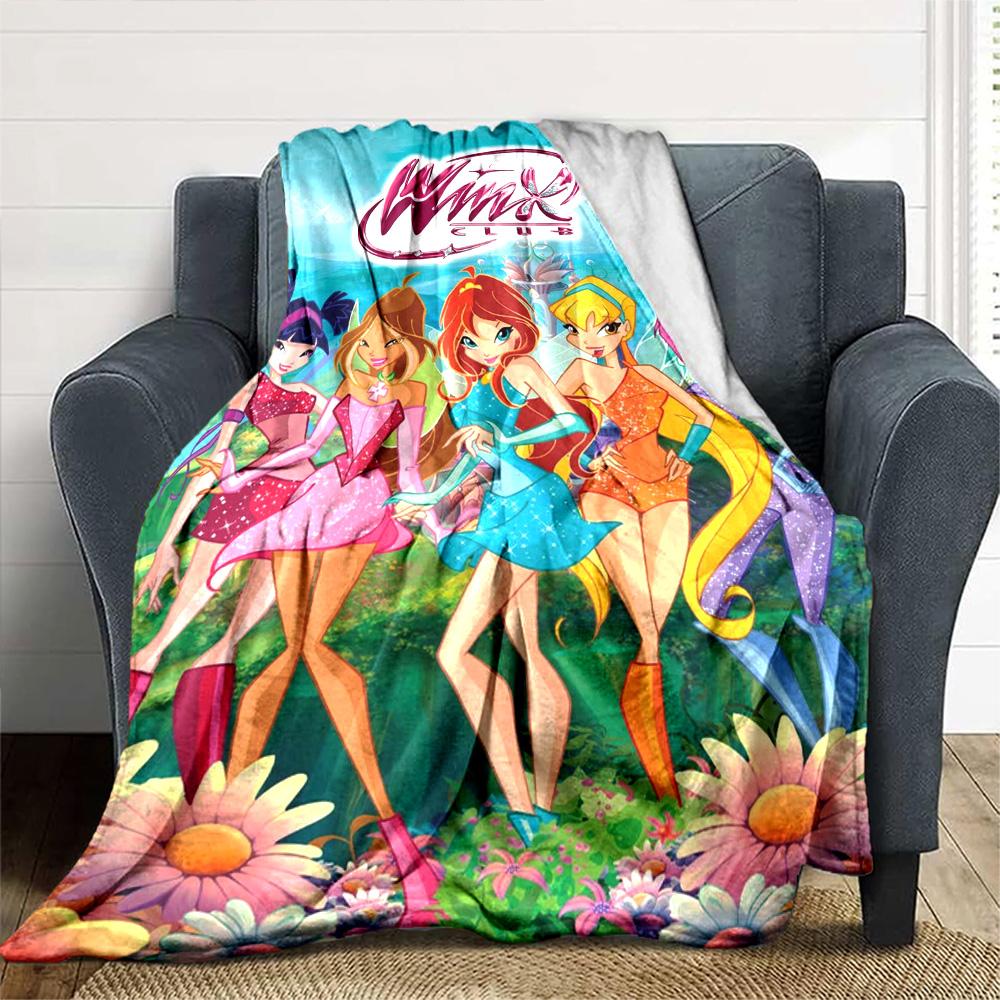 Winx Club Print Flannel Blanket High Quality Warm Comfortable Cover for All Seasons Perfect for Gifts Home Decor