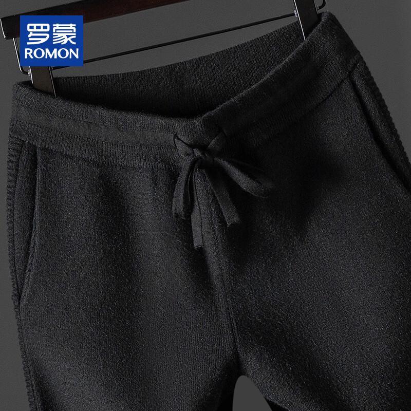 ROMON Men's Cashmere Blend Wool Thickened Drawstring Straight-leg Casual Pants