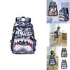 Kids Waterproof Nylon Backpack With Shark Print For Elementary School Use And Daily Carry
