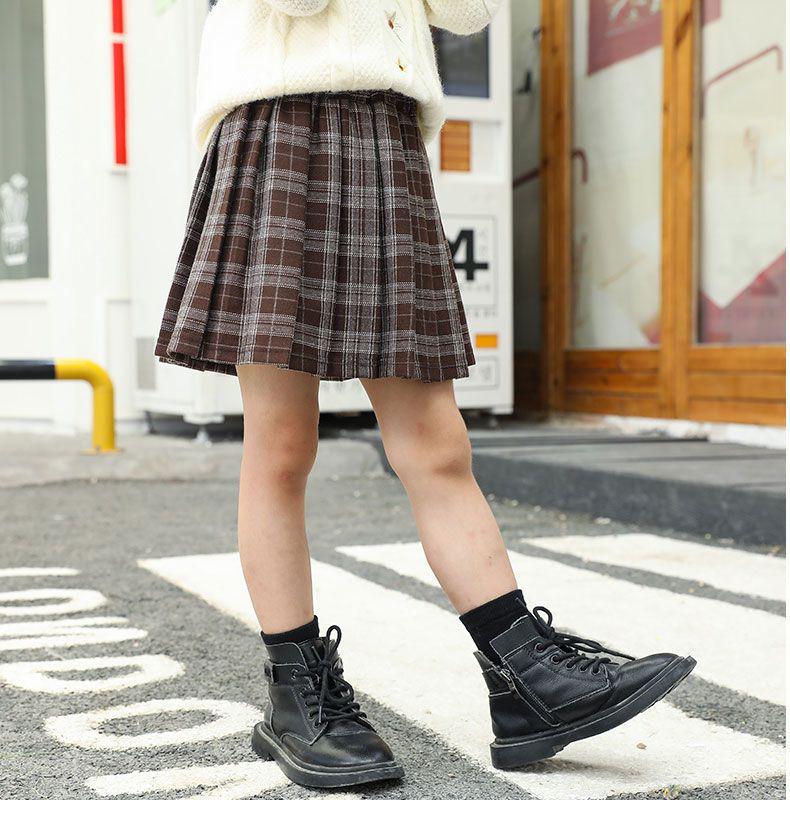 Gonna a pieghe scozzese in stile coreano da bambina per autunno/inverno