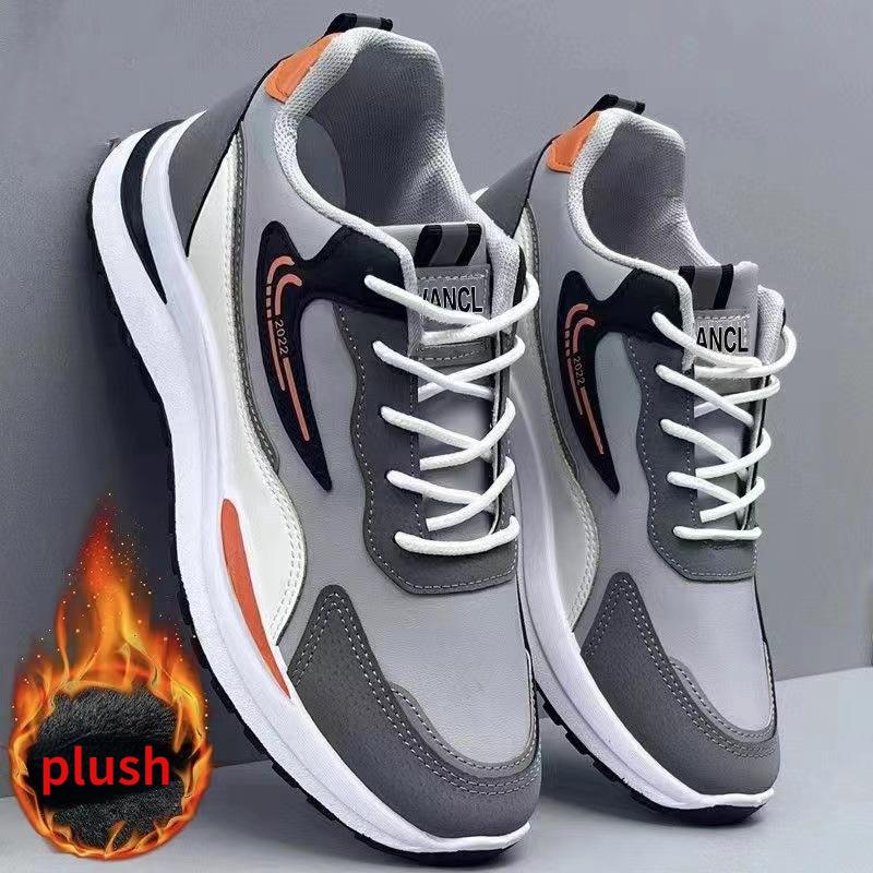 Sneaker in rete da uomo Scarpe sportive in pelle PU più velluto Scarpe casual da uomo Resistenti all'usura Scarpe outdoor da alpinismo