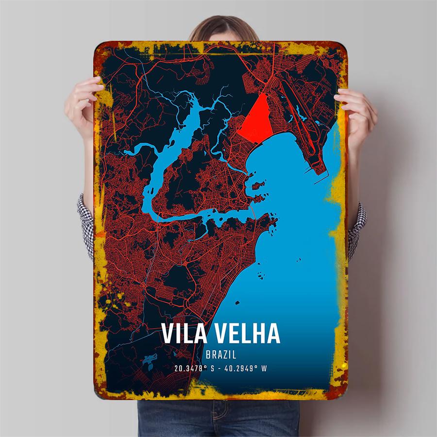 Vila Velha Brazil City Map Metal Wall Art Custom Geometric Decor with Coordinates Modern Home Decoration