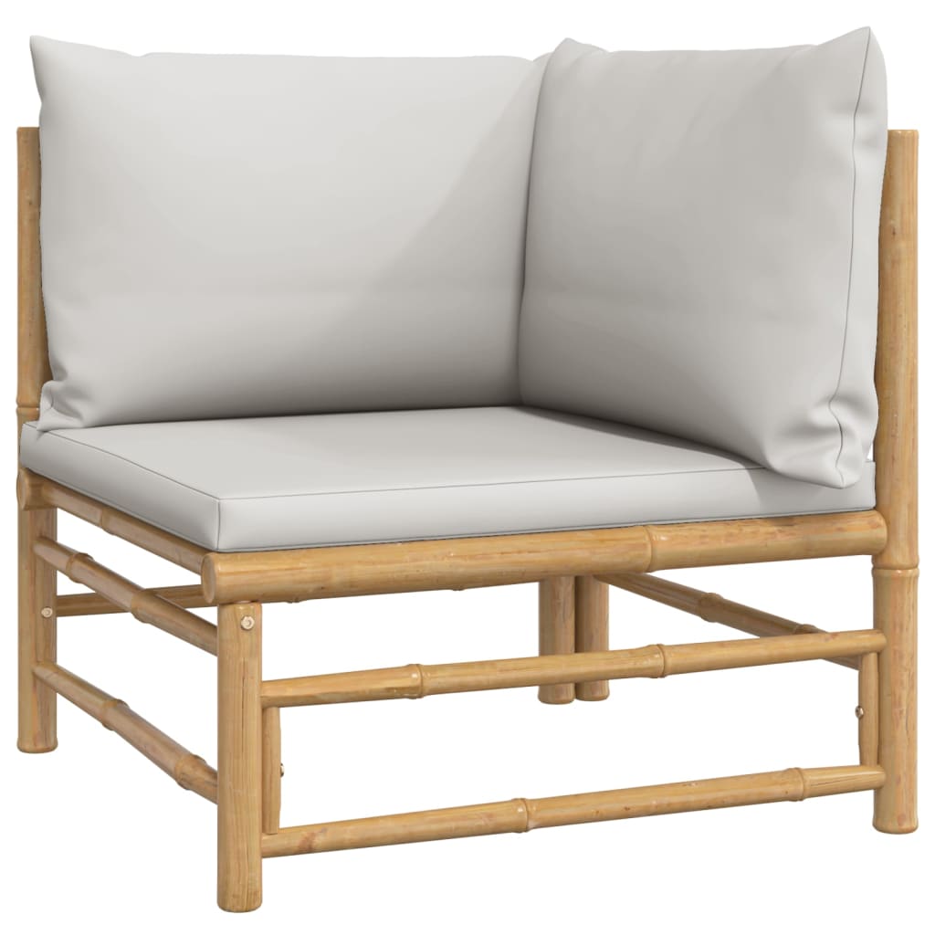 Vidaxl 5-Cz. Garden Furniture Set, Light Grey Cushions, Bamboo