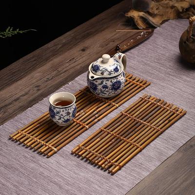 Multi-purpose Yellow Tea Ceremony Cup Mat Bamboo Handmade Heat Insulation Pad Craft Sqaure Rectangle Tea Mat Kitchen Tool