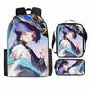 Luxury Popular Funny Novelty Genshin Impact 3D Printed 3pcs/Set Pupil School Bags Laptop Daypack Backpack Lunch Bag Pencil Case