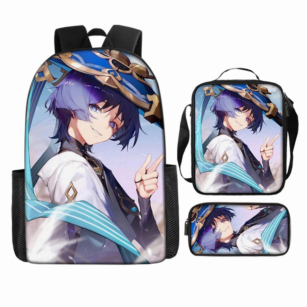 Luxury Popular Funny Novelty Genshin Impact 3D Printed 3pcs/Set Pupil School Bags Laptop Daypack Backpack Lunch Bag Pencil Case