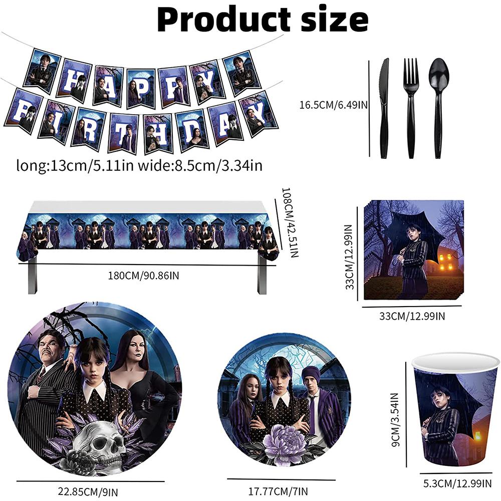 82 Pcs Wednesday Addams Party Decor Theme Party Tableware Set for Children