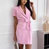 2024 Sommer Zweireihiges V-Ausschnitt Schlankmachendes Kurzarm-Anzugkleid