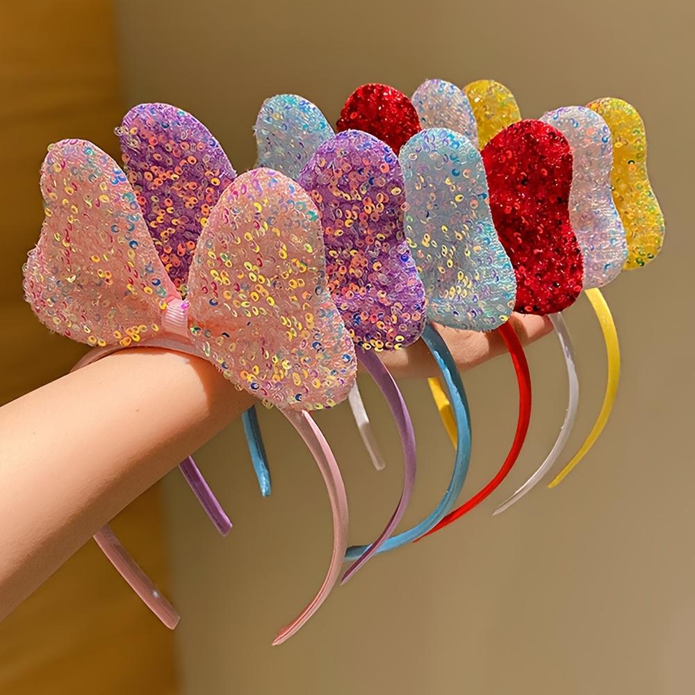 6pcs of Fashionable Multi-Color Sequined Large Bow Headbands Suitable for Girls As Gifts