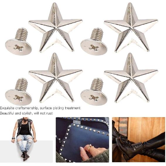 50 Sets Leather Rivets Screw Kit, 14mm Star Shape Rivet Studs Zinc Alloy Rivet for Shoes Bags Clothing Decoration(Silver)