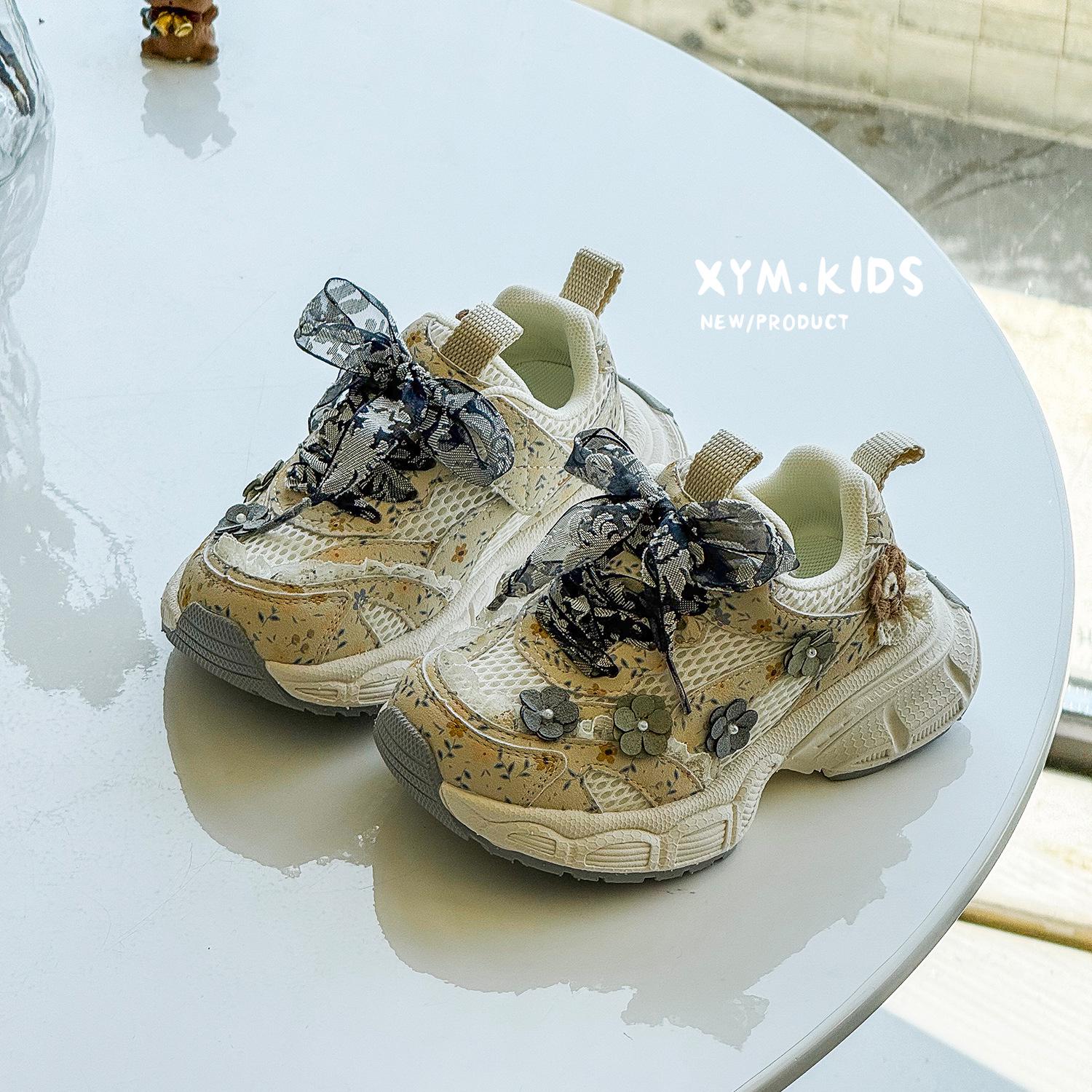 Spring 2026 Children s Korean Lace Floral Lightweight Dad Shoes 30 бежевый