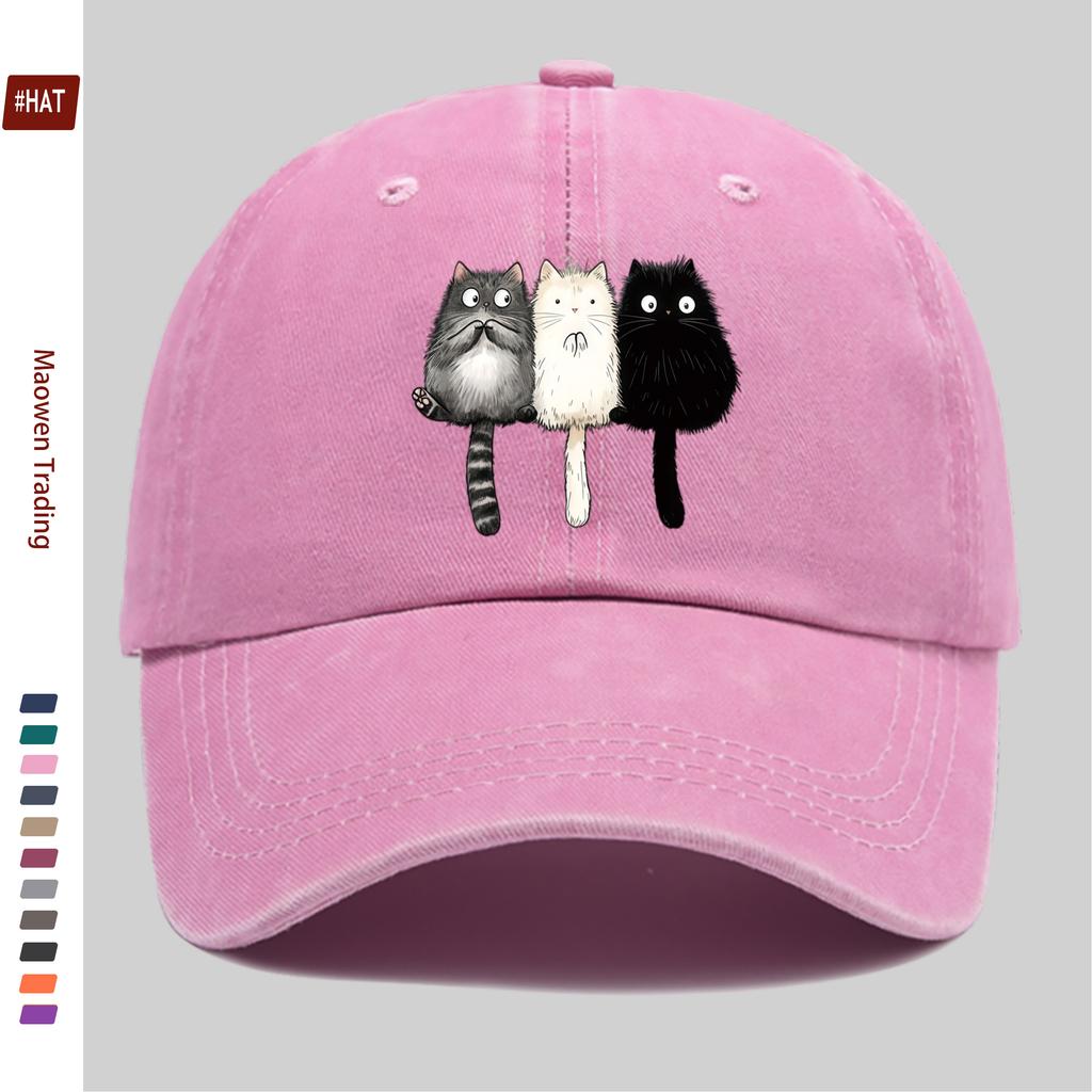 Pc Baseball Cap with Three Cats Sitting Together Print Suitable for Daily Casual Outfits Sun Hat Comfortable and Lightweight