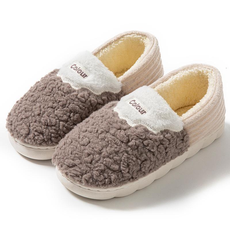 Cotton Slippers Women's Bow Autumn and Winter Thick-soled Non-slip Indoor Lightweight Plush Warm Wool Tray Confinement Shoes