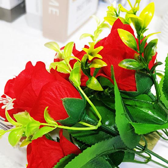 Artificial Roses Flowers 6 Heads Faux Silk Flower Bouquet with Leaves for Bridal Bouquet DIY Arrangement Wedding Party Home Living Room Table Decor