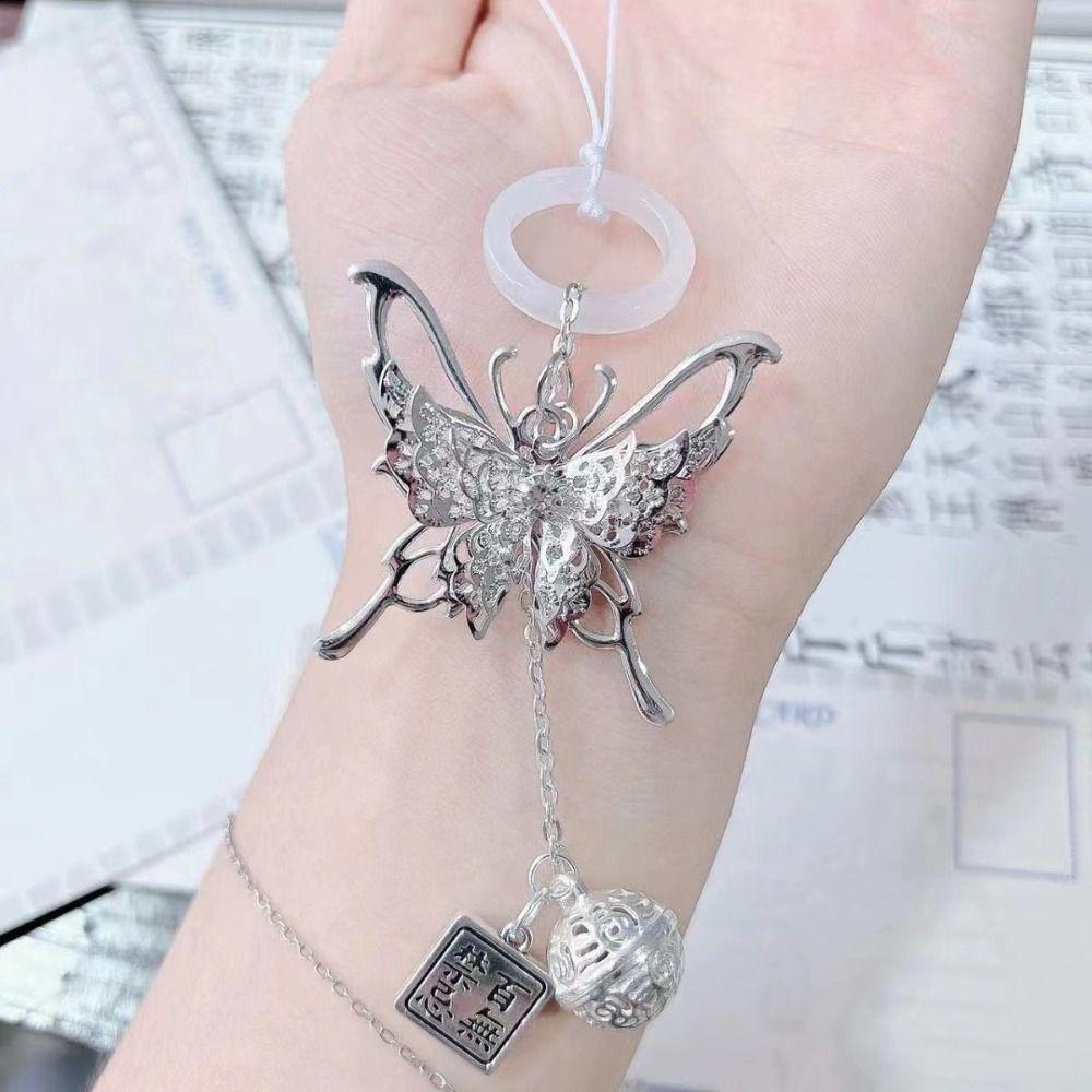 Bell Silver Butterfly Phone Chain Butterfly Mobile Keychain Lanyard Women Girls