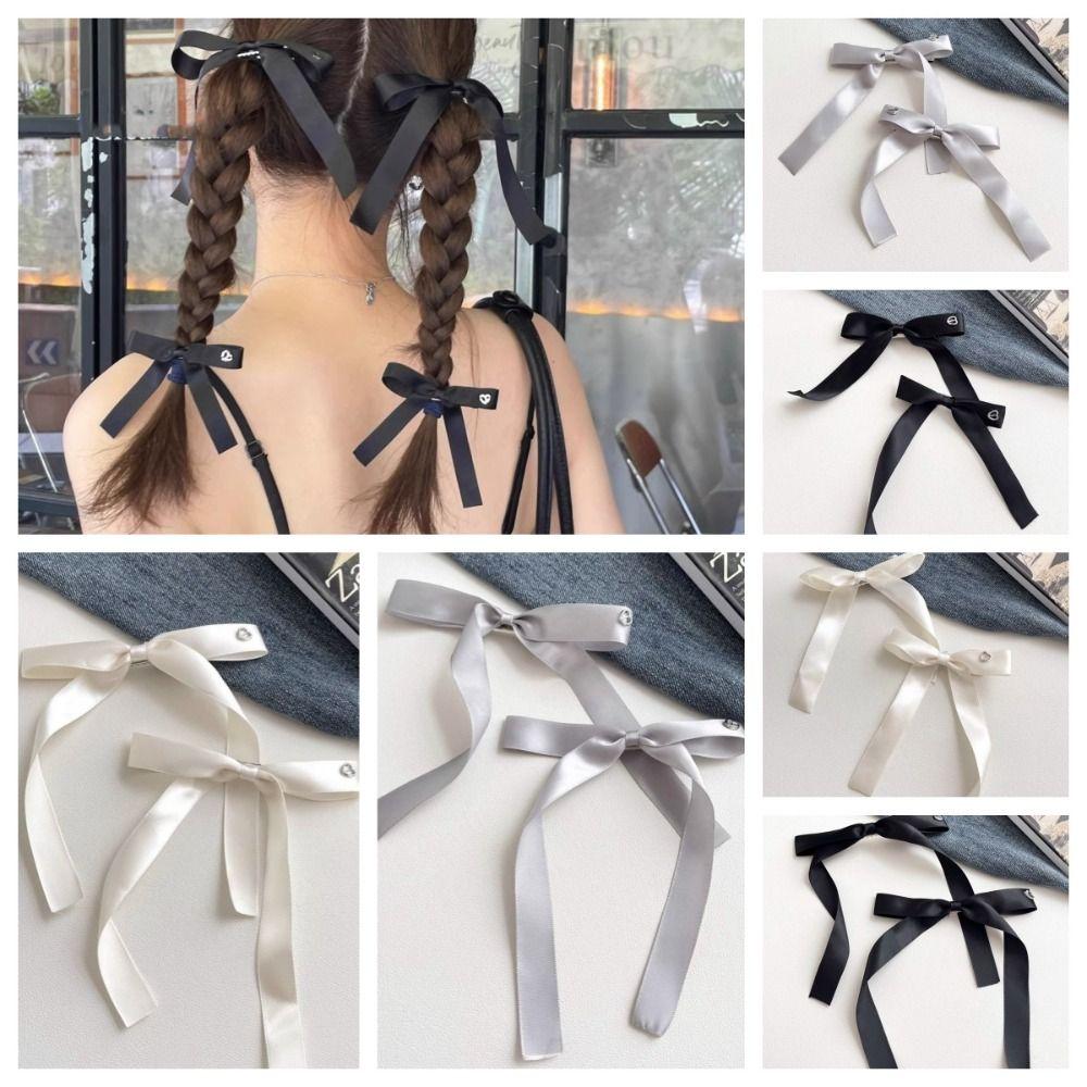 

2pcs/set Love Heart Bow Ribbon Hairpin Lolita Balletcore Hair Clip Cute Daily