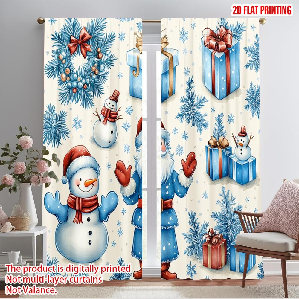 2pcs,2D plane printing Window Curtain Cute Snowman Christmas Wreath Festive Season (3) Versatile 100% Polyester (without rod)