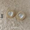 Korean light luxury high-end small fragrant wind stud earrings women's fashion square opal earrings mosquito coil disc earclips without earholes