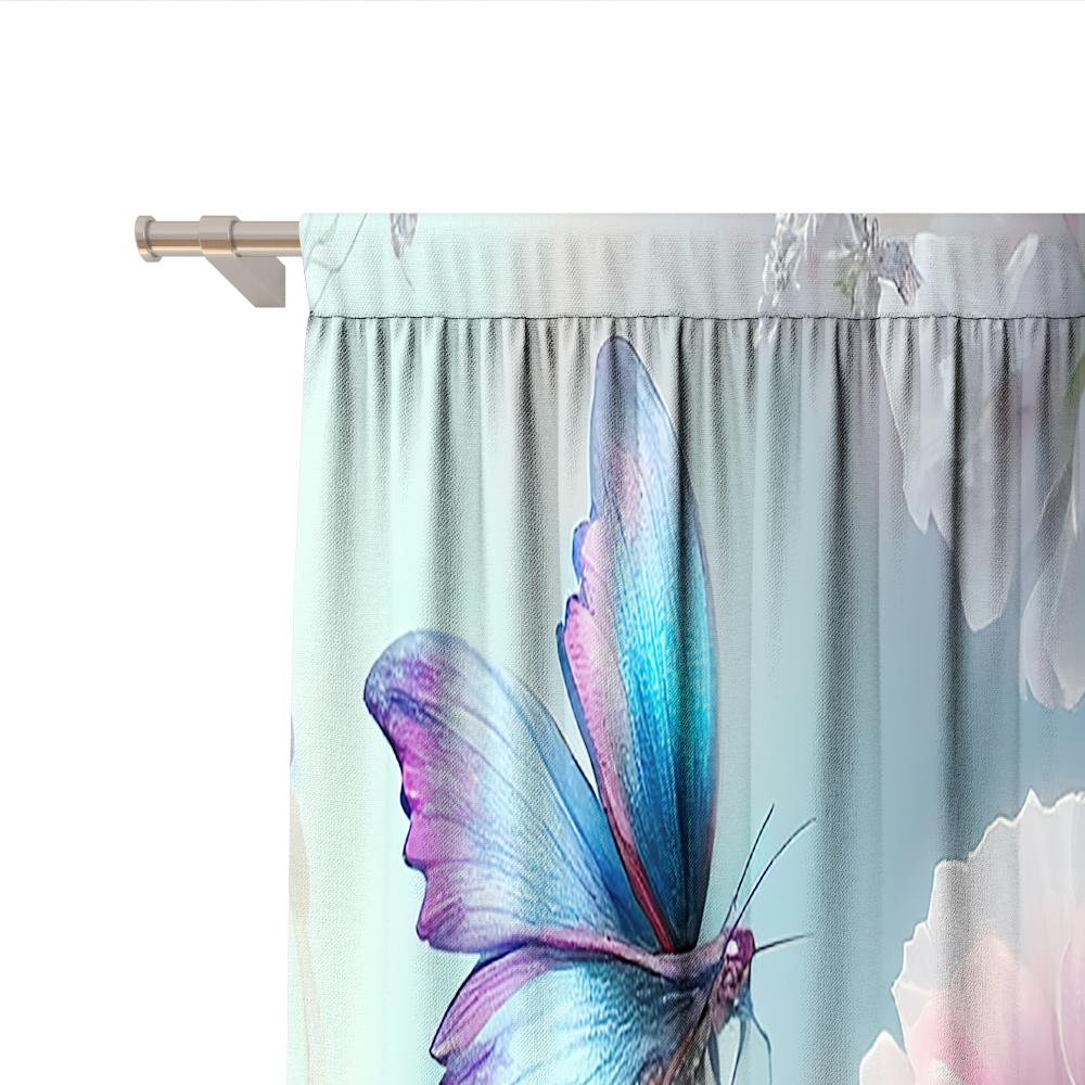 2PC Home Decoration Curtains With Dreamy Floral Background And Rod Pocket Curtains, Suitable For Kitchens, Cafes, Living Rooms