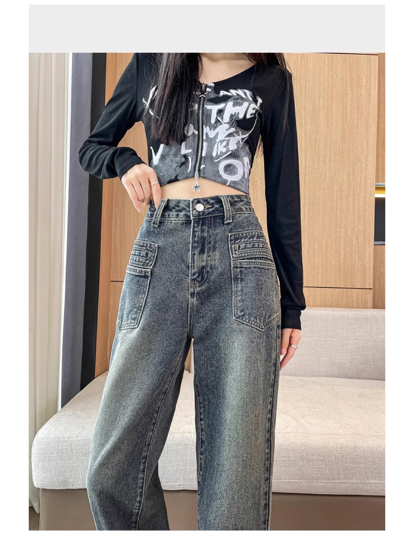 

Женские джинсы с высокой посадкой и широкими штанинами, длиной до пола, со свободной драпировкой, стройнящие, с прямыми штанинами, стиль весна/зима 2025. 2XL синий