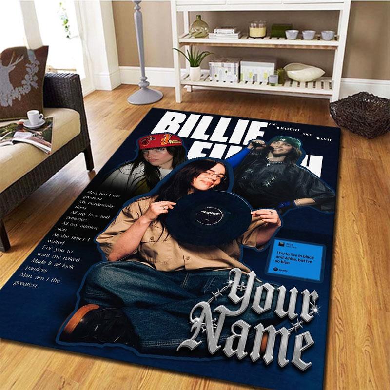 Billie Eilish Custom Name Carpet Rug for Living Room Bedroom Home Sofa Decoration,Kids Play Non-slip Floor Mat