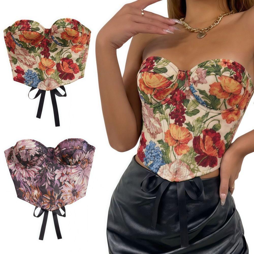 Boned Floral Underwired Corset Multi-Color Strapless Corset Top Women's Shapewear  Daily Streetwear