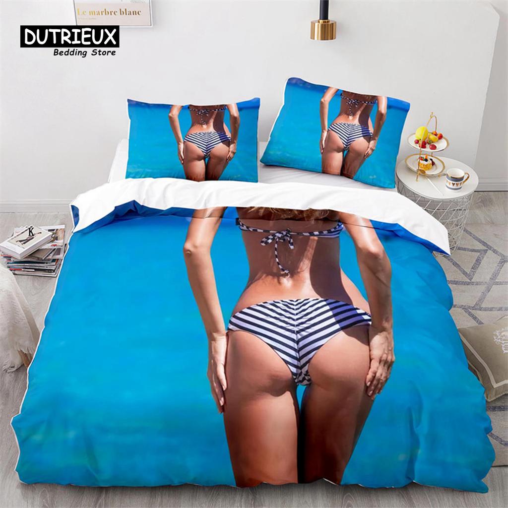 Ensemble de Literie Bikini Beach Fille Fesses Sexy Housse de Couette Microfibre Vacances à Hawaï Paysage Housse de Couette King Twin Pour Garçon Fille