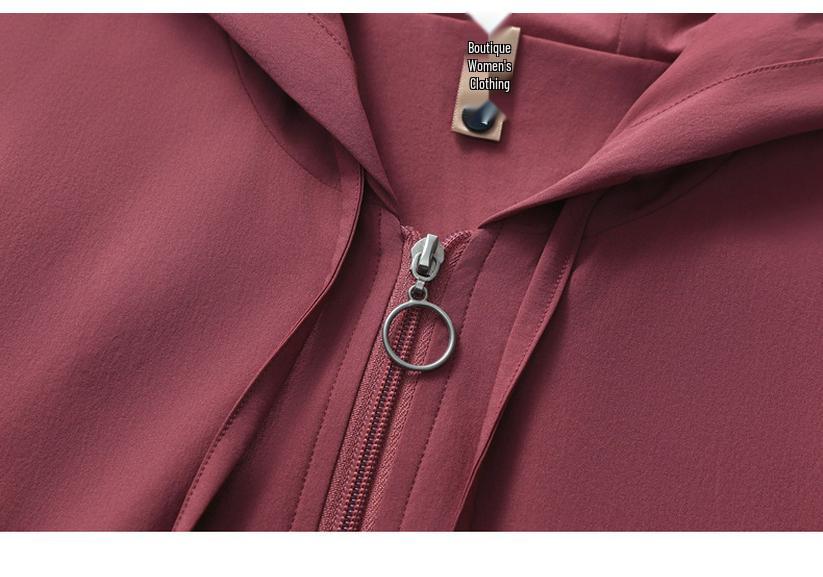 Spring Plus Size Hooded Zip Jacket for Middle-Aged & Elderly Women - Solid Color, Loose Fit, Comfortable