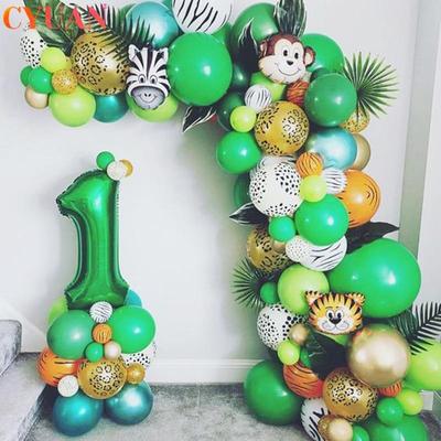 109pcs Palm Leaf Animal Balloons Garland Arch Kit Jungle Safari Party Supplies Favors Kids Birthday Party Baby Shower Boy