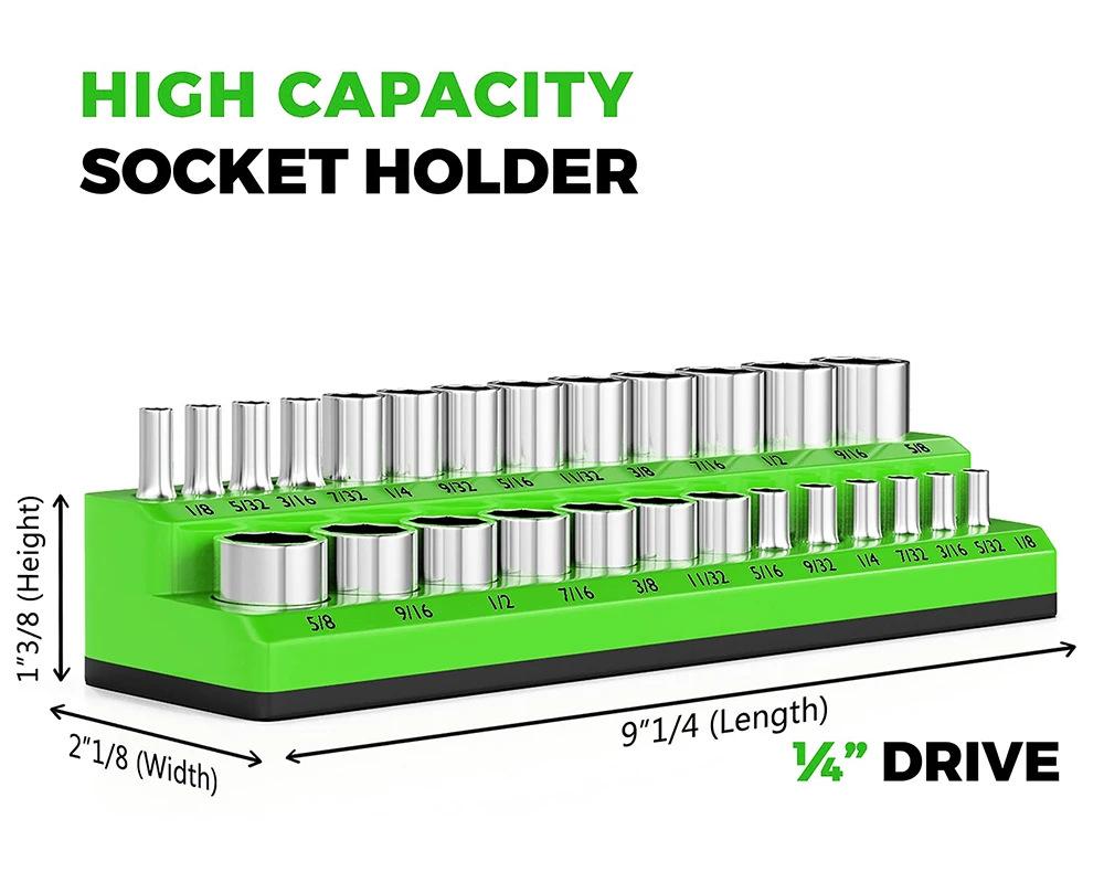 6-Piece Magnetic Socket Holder Set, Plastic Socket Organizer Tray with Magnetic Strips, Metric and SAE Sizes