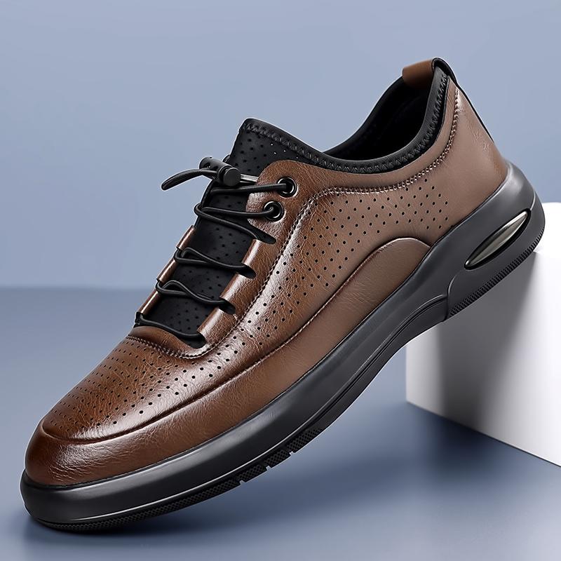 Fashion High Quality Hollowed Out Leather Casual Shoes Men Soft Comfort Breathable Leather Shoes Summer Lightweight Men's Oxford Shoes