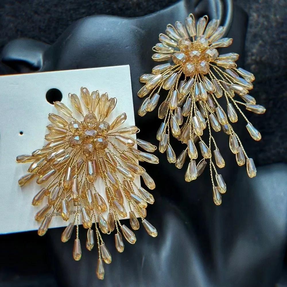 Bridal Jewelry Snowflake Earrings Women's Accessories Sparkling Exaggerated Ear Studs Beaded Crystal Earrings Special Occasions