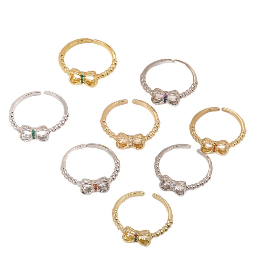 Copper-Plated 18k Gold Butterfly Knot Ring with Micro-Paved Diamonds, Fresh Imitation Wedding Jewelry