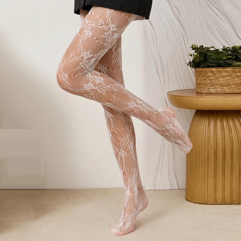 Elegant Women Sexy Lace Patterned Tights Fishnet Floral Stockings Y2K Pattern Leggings Net Pantyhose Vintage