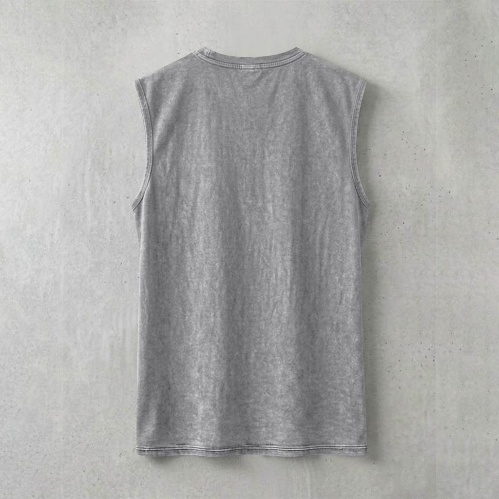 Maglietta da uomo vintage lavata a girocollo senza maniche, vestibilità casual comoda, tessuto morbido, stile classico