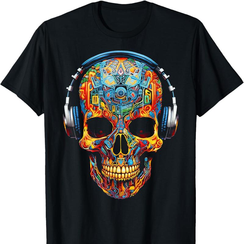 Skull Art Geometric Fantasy Colorful Graphic Skull Cotton Tshirt Casual All Seasons   Fashion Soft Outdoors Comfortable Tops