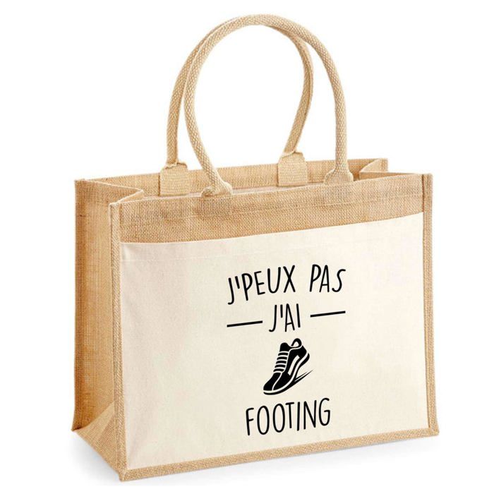 Cabas - PLANETEE - Jute avec poche "Footing J'peux pas" - Coton naturel - 43x33 cm - Imprimé en France