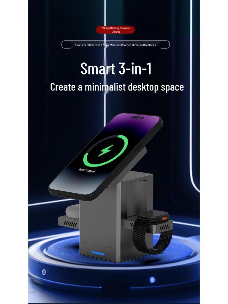 15W Multifunktionales Kabelloses Ladegerät für Apple & Android Handys, Uhren, Kopfhörer