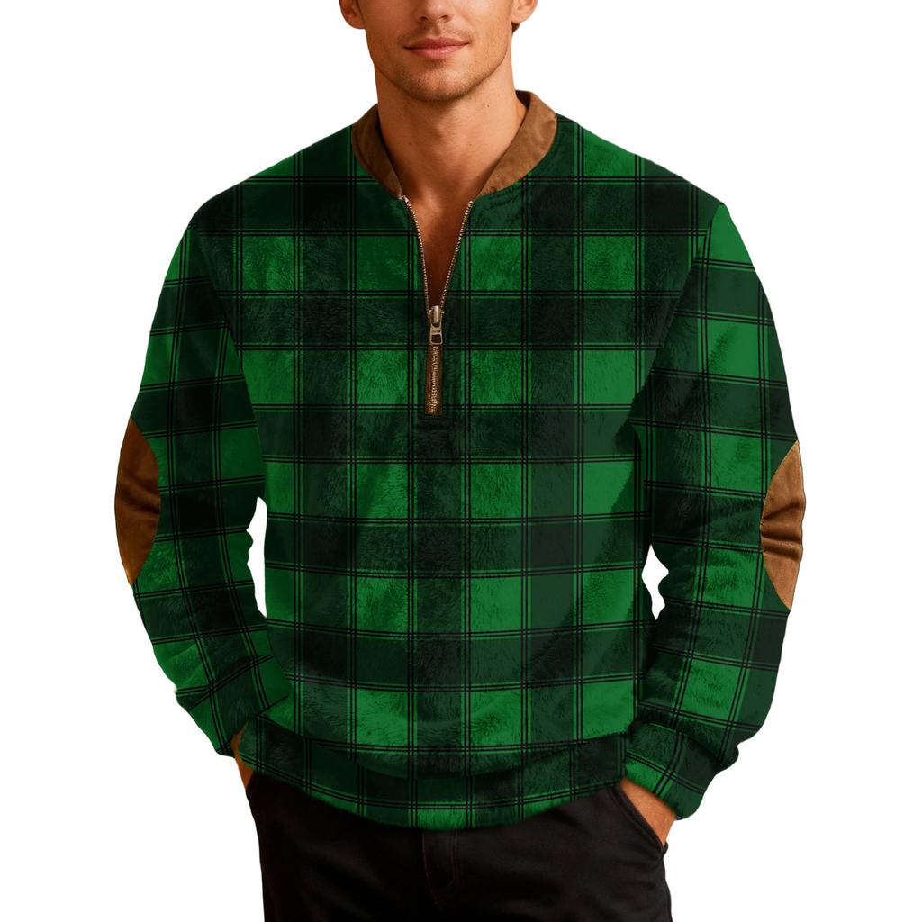 Mens Christmas Zip Up Sweatshirts Xmas Stand Collar Pullover Tops