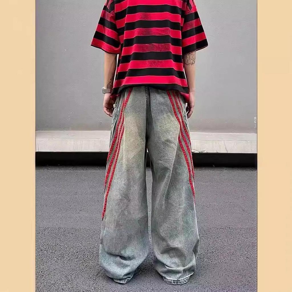 American Retro Vibe Herren Distressed Gestreifte Schlagjeans