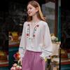 Bailuyu Women's Ethnic Embroidered V-Neck Blouse