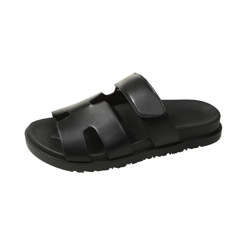 Classic large size slippers women's one-word color matching casual versatile thick-bottomed Velcro fashion beach cool slippers