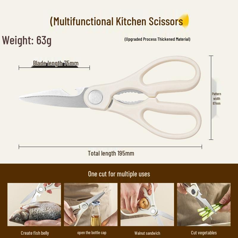 White Multifunctional Kitchen Scissors – Heavy-Duty for Chicken Bones & Barbecue