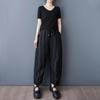 Plus Size Black Vintage Stripe Patchwork High Waist Casual Loose Summer Harem Pants Women Trousers