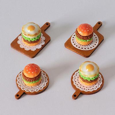 Miniature Dollhouse Hamburger Set with Tray Ornament
