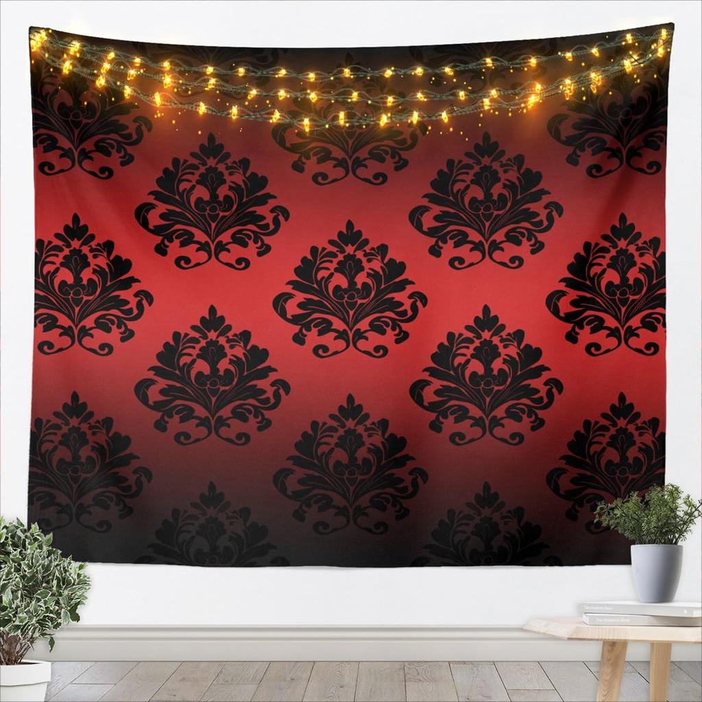 Black & White Crown Tapestry, Ornate Baroque Floral Pattern Print, Wall Hanging for Luxury & Vintage Aesthetic Home Decor